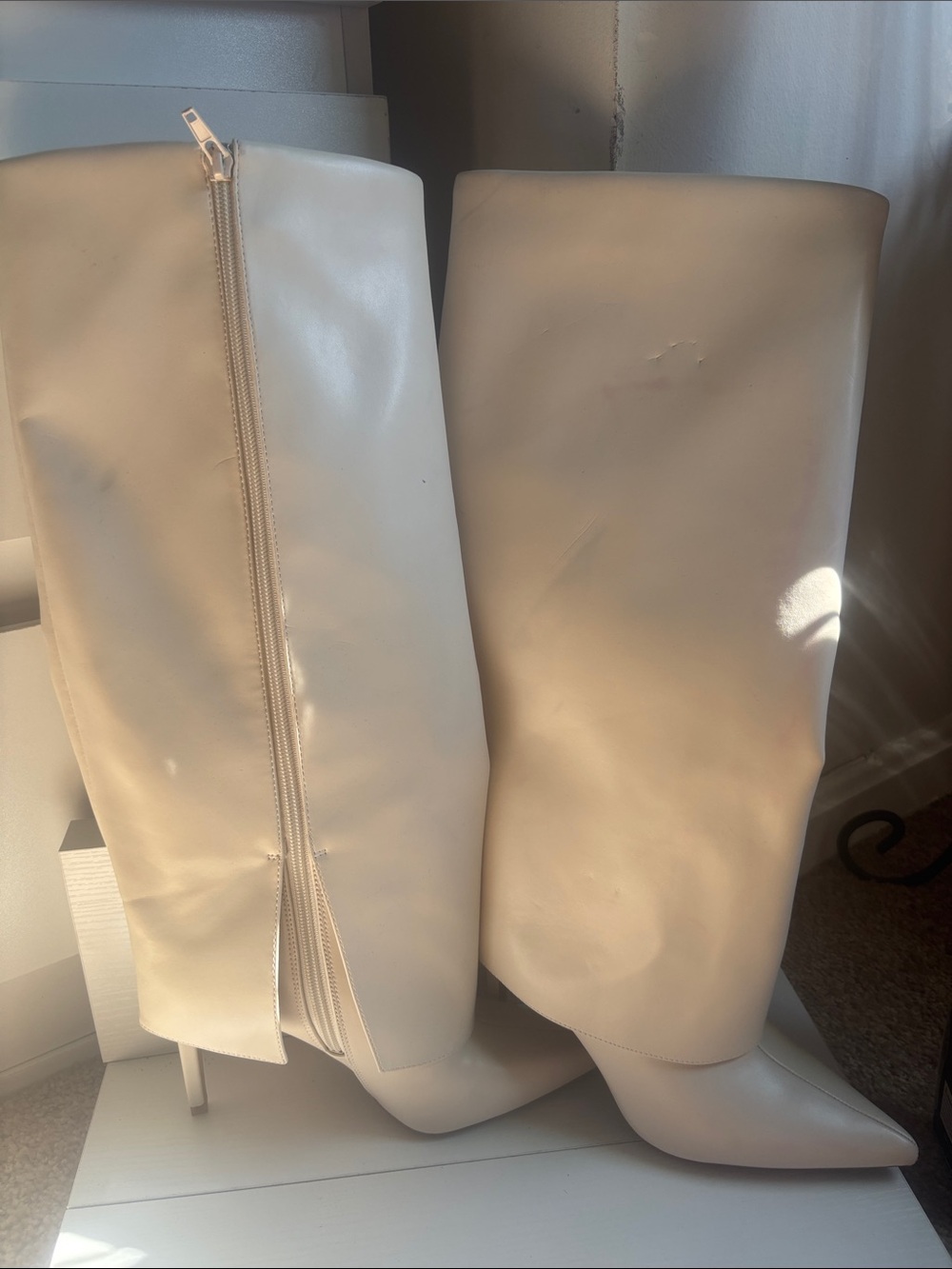 INC International Concepts Cream Over-the-Knee Pointed Toe Stiletto Boots